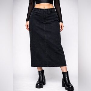 Vintage 90s Black Corduroy Midi Skirt size large